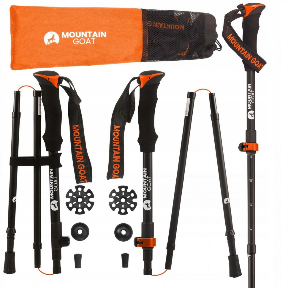 Треккинговые палки Goat Pro+ Mountain MG0008, 43-130 см, Black/Orange