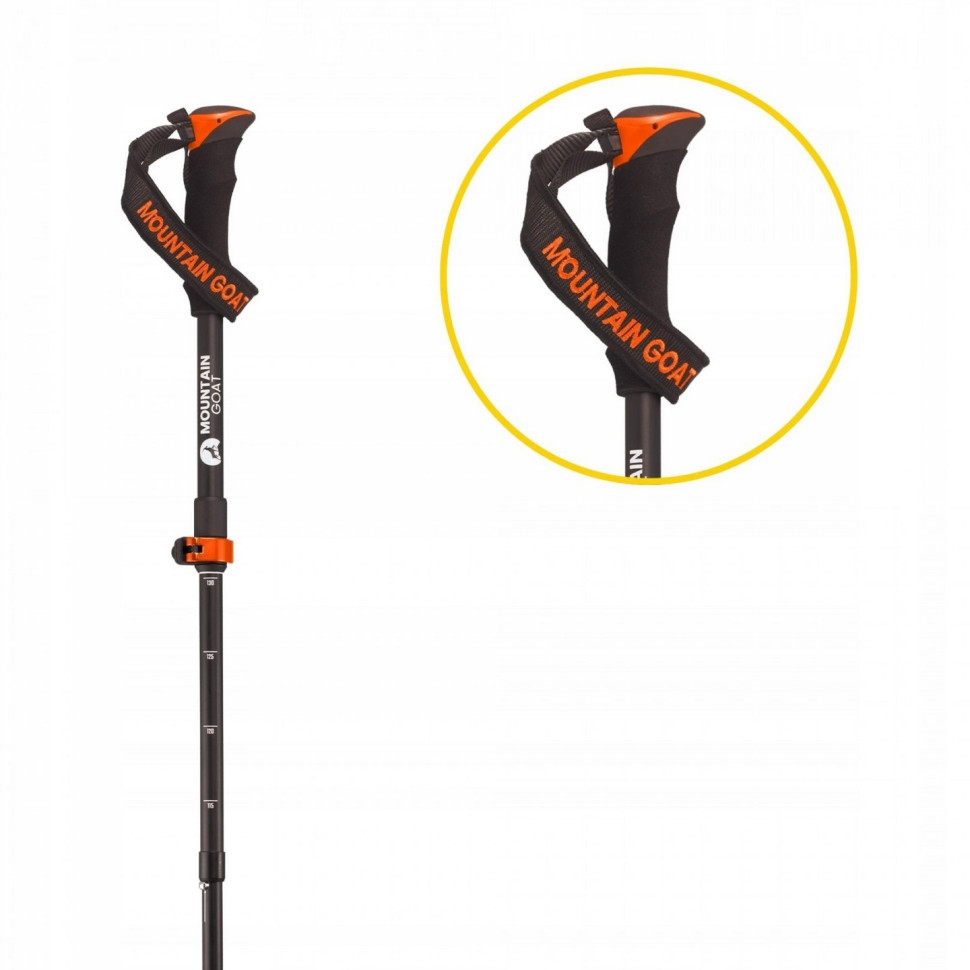 Треккинговые палки Goat Pro+ Mountain MG0008, 43-130 см, Black/Orange