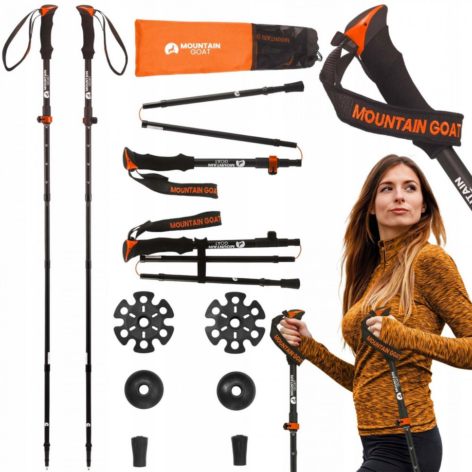 Треккинговые палки Goat Pro+ Mountain MG0008, 43-130 см, Black/Orange