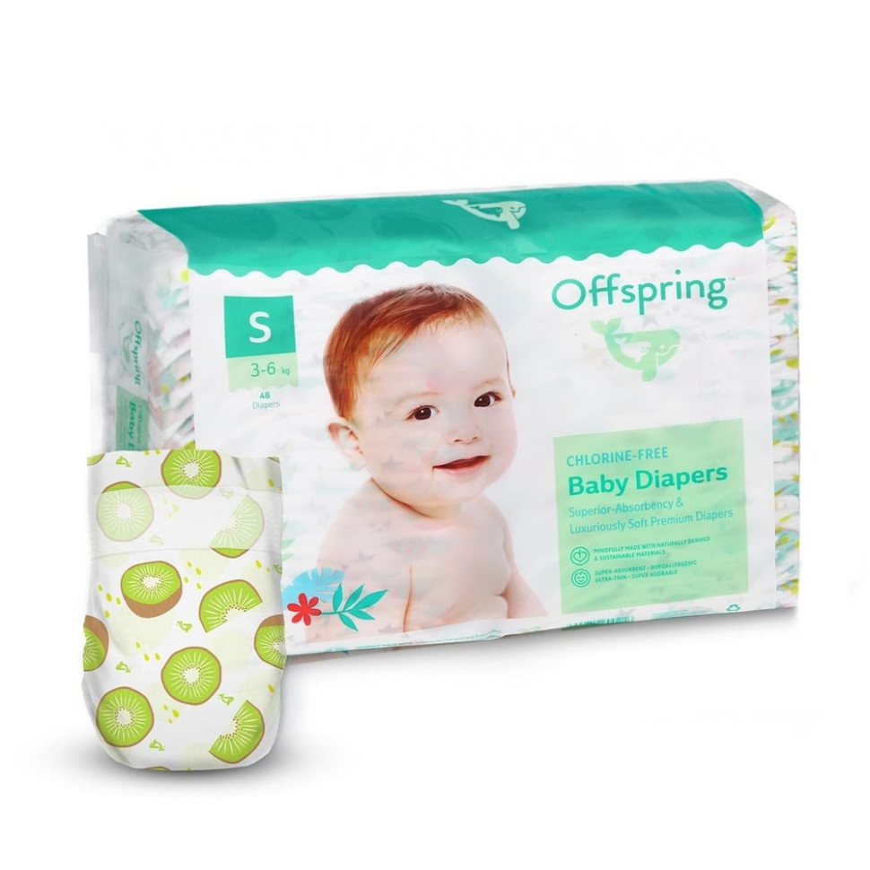 Подгузники для детей 3-6 кг Offspring DP-OI-FAT-S48P-HKW размер S 48 штук