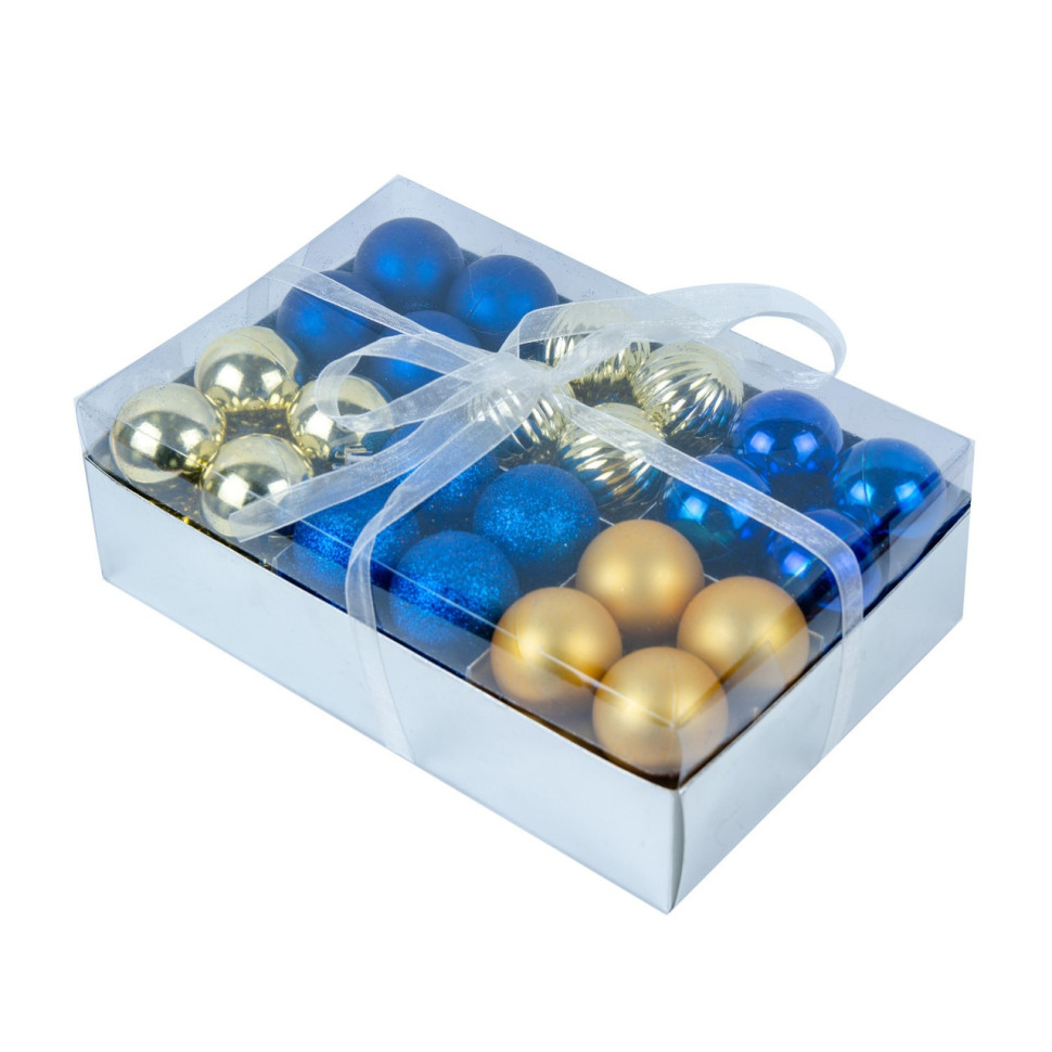 Ялинкові пластикові кульки Jumi 5900410960183 комплект 48 шт, 4 см, синій-золотий