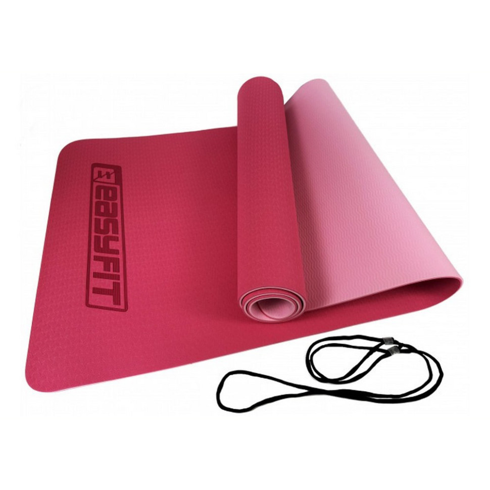 Килимок для йоги та фітнесу EasyFit EF-1924-PP, TPE+TC 6 мм, двошаровий рожевий-св.рожевий