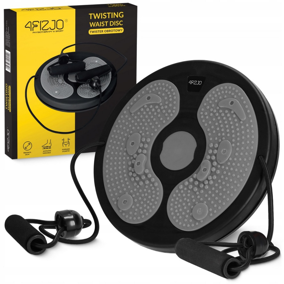 Диск здоров'я для талії Mini Twister 4FIZJO P-5905973402149 з еспандерами, Black/Grey