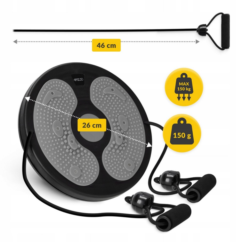 Диск здоров'я для талії Mini Twister 4FIZJO P-5905973402149 з еспандерами, Black/Grey