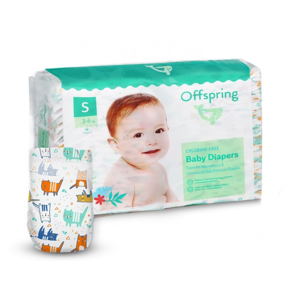 Подгузники для детей 3-6 кг Offspring DP-OI-FAT-S48P-MTC размер S 48 штк