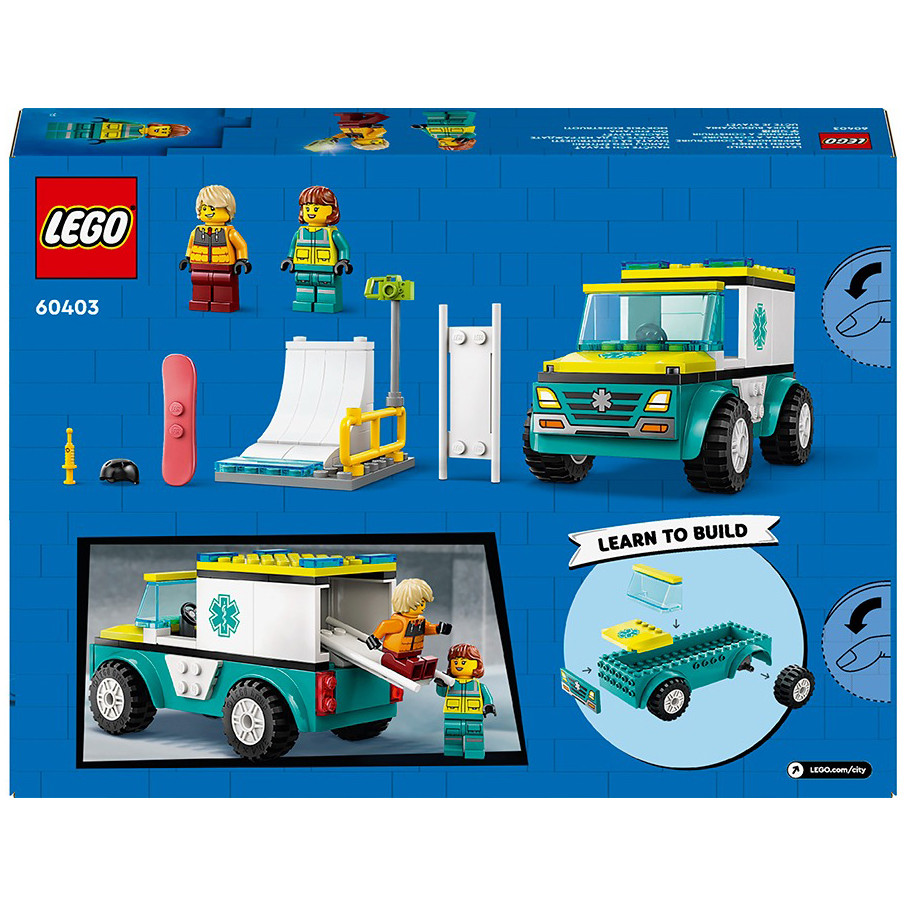 Конструктор Lego City Карета скорой помощи и сноубордист 60403, 79 деталей