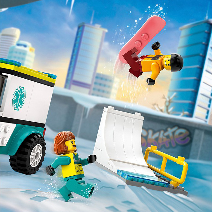 Конструктор Lego City Карета скорой помощи и сноубордист 60403, 79 деталей