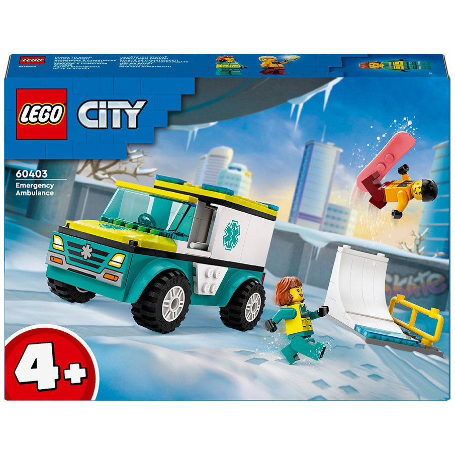 Конструктор Lego City Карета скорой помощи и сноубордист 60403, 79 деталей