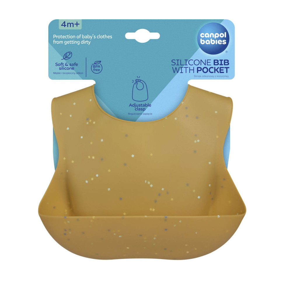 Детский слюнявчик силиконовый с кармашком Dots Canpol babies 51/029_yel желтый