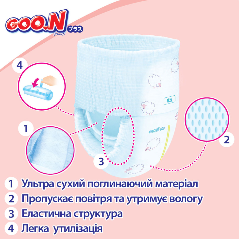Трусики-підгузки для дітей 12-20 кг GOO.N Plus 843341 розмір Big (XL), 38 шт