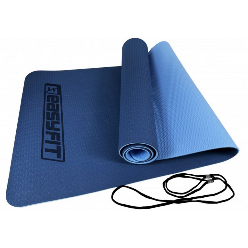 Килимок для йоги та фітнесу EasyFit EF-1924-BLB, TPE+TC 6 мм, двошаровий синій-блакитний