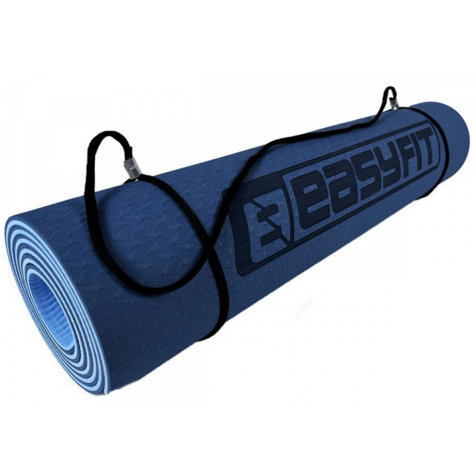 Килимок для йоги та фітнесу EasyFit EF-1924-BLB, TPE+TC 6 мм, двошаровий синій-блакитний