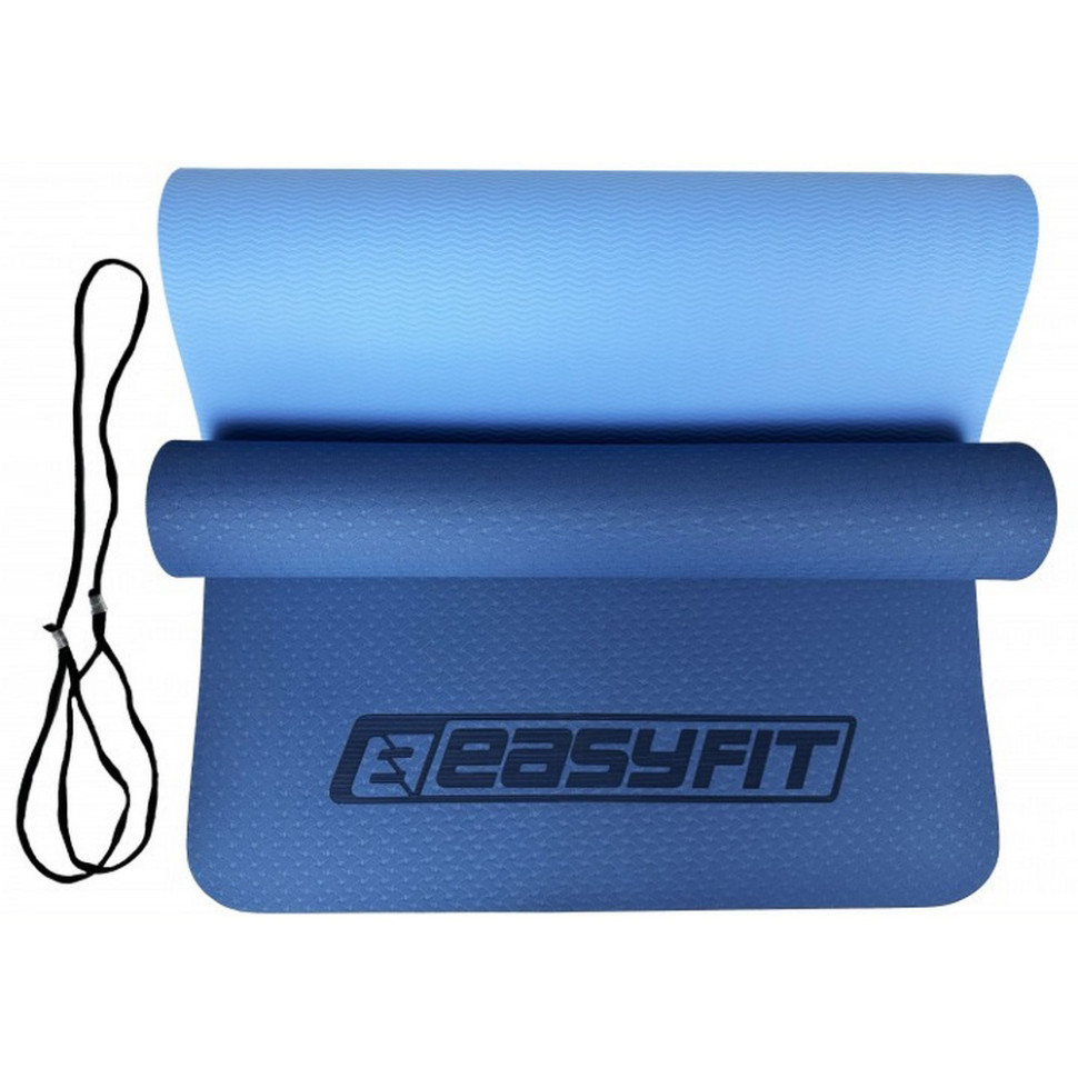 Килимок для йоги та фітнесу EasyFit EF-1924-BLB, TPE+TC 6 мм, двошаровий синій-блакитний