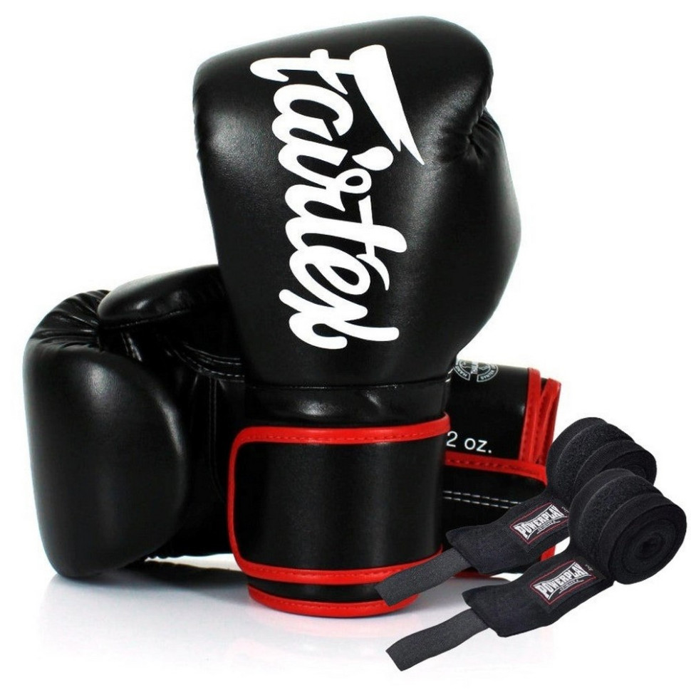 Боксерские перчатки BGV14 Fairtex BGV14_12oz_Black 12 унций (бинты в комплекте)