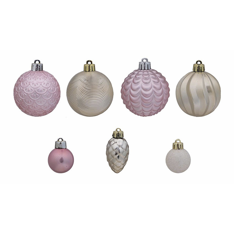 Ялинкові пластикові кульки Chomik 5900779832923 комплект 36 шт, діаметр 3, 4, 6 см, рожеві-шампань