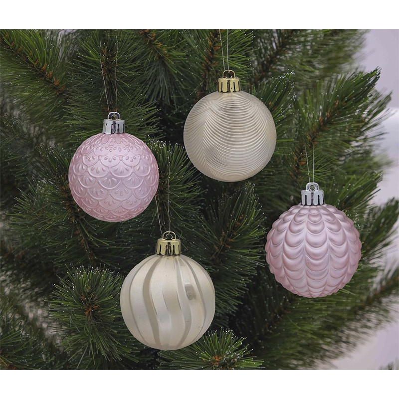 Ялинкові пластикові кульки Chomik 5900779832923 комплект 36 шт, діаметр 3, 4, 6 см, рожеві-шампань