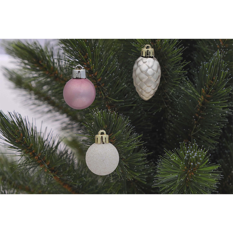 Ялинкові пластикові кульки Chomik 5900779832923 комплект 36 шт, діаметр 3, 4, 6 см, рожеві-шампань