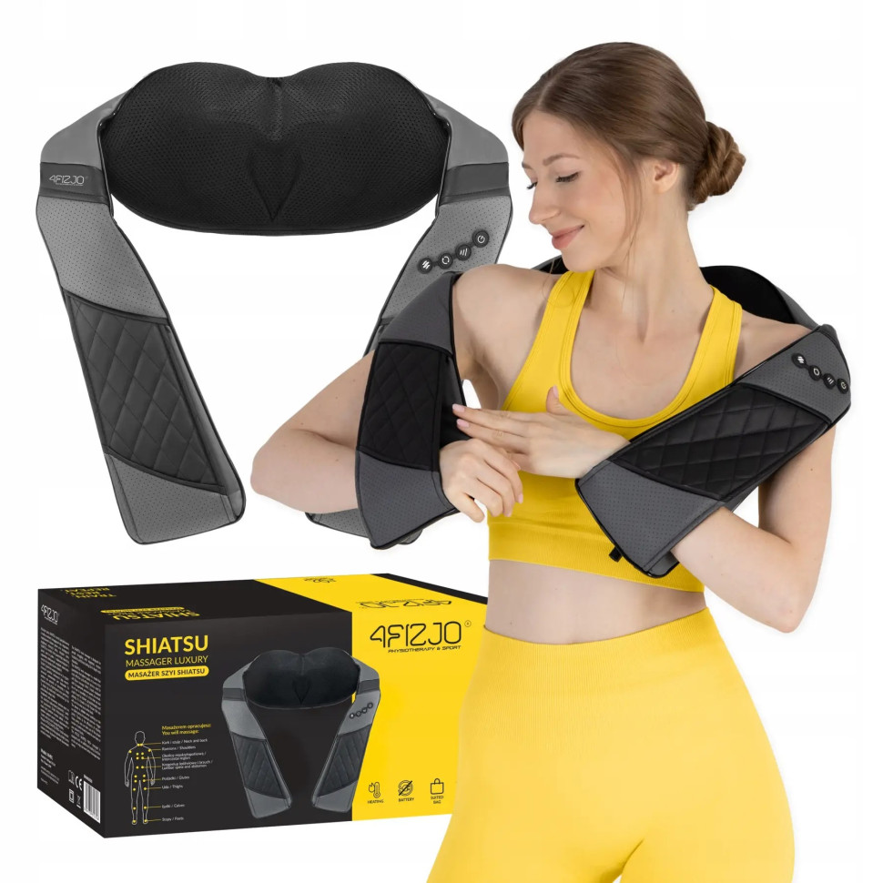 Накидка-масажер Shiatsu Luxury+ 4FIZJO 4FJ0563 для шиї та спини, акумуляторний Grey