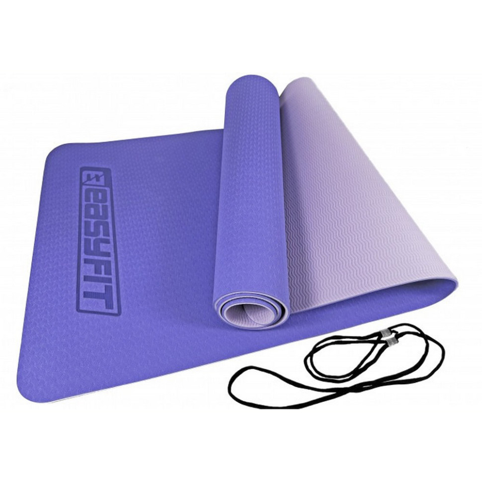 Килимок для йоги та фітнесу EasyFit EF-1924-VV, TPE+TC 6 мм, двошаровий бузковий-св.бузковий