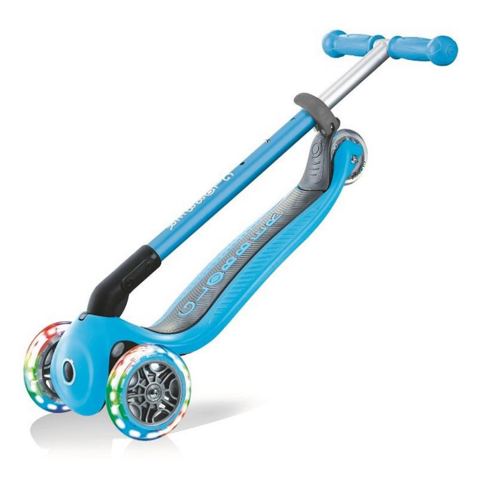 Самокат трехколесный PRIMO FOLDABLE LIGHTS GLOBBER 432-101-2 голубой, колеса с подсветкой