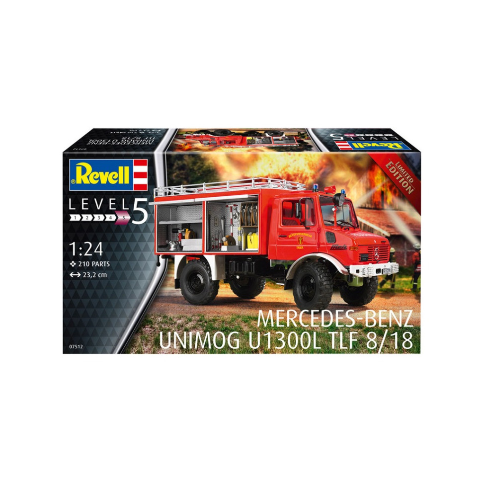 Сборная модель-копия Пожарная машина Unimog U1300L TLF 8/18 Revell RVL-07512 уровень 5, 1:24