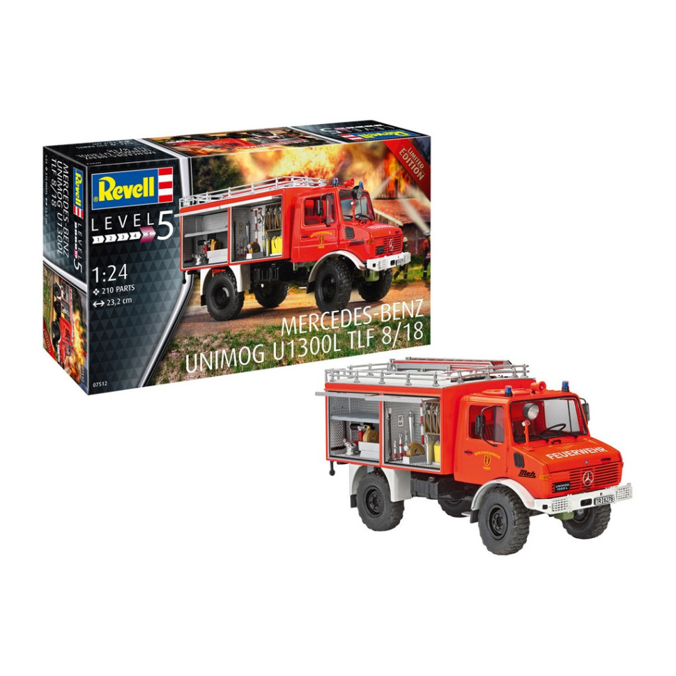 Сборная модель-копия Пожарная машина Unimog U1300L TLF 8/18 Revell RVL-07512 уровень 5, 1:24