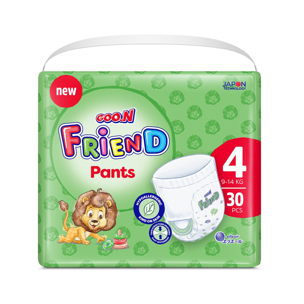 Трусики-подгузники для детей Ԍоо.N Friend F1010117-001, 9-14 кг (размер 4, унисекс 30 шт)