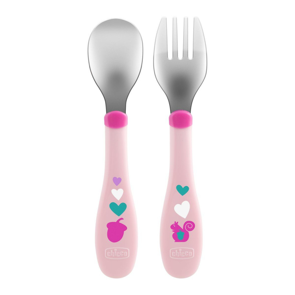 Детский набор Ложка+вилка Chicco 16102.10.00 из нержавеющей стали 18М+ 