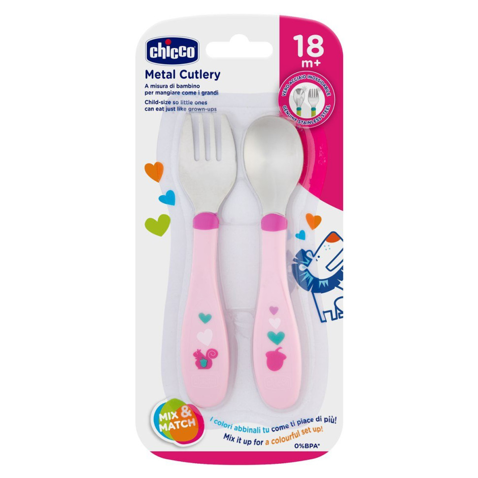 Детский набор Ложка+вилка Chicco 16102.10.00 из нержавеющей стали 18М+ 