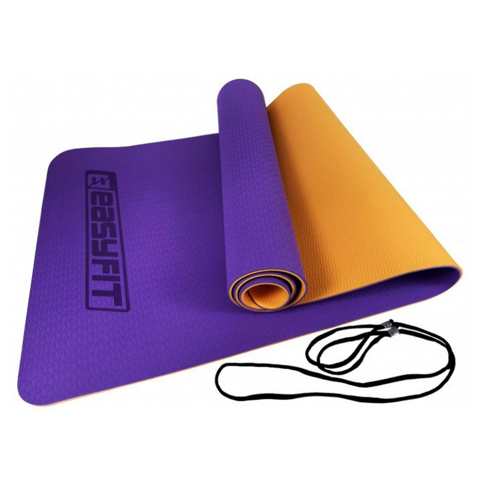 Килимок для йоги та фітнесу EasyFit EF-1924-VO, TPE+TC 6 мм, двошаровий фіолетовий-помаранчевий