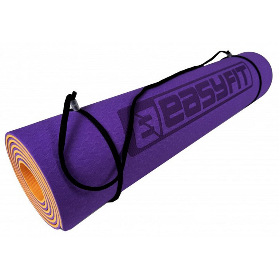 Килимок для йоги та фітнесу EasyFit EF-1924-VO, TPE+TC 6 мм, двошаровий фіолетовий-помаранчевий
