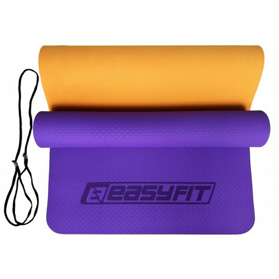 Килимок для йоги та фітнесу EasyFit EF-1924-VO, TPE+TC 6 мм, двошаровий фіолетовий-помаранчевий