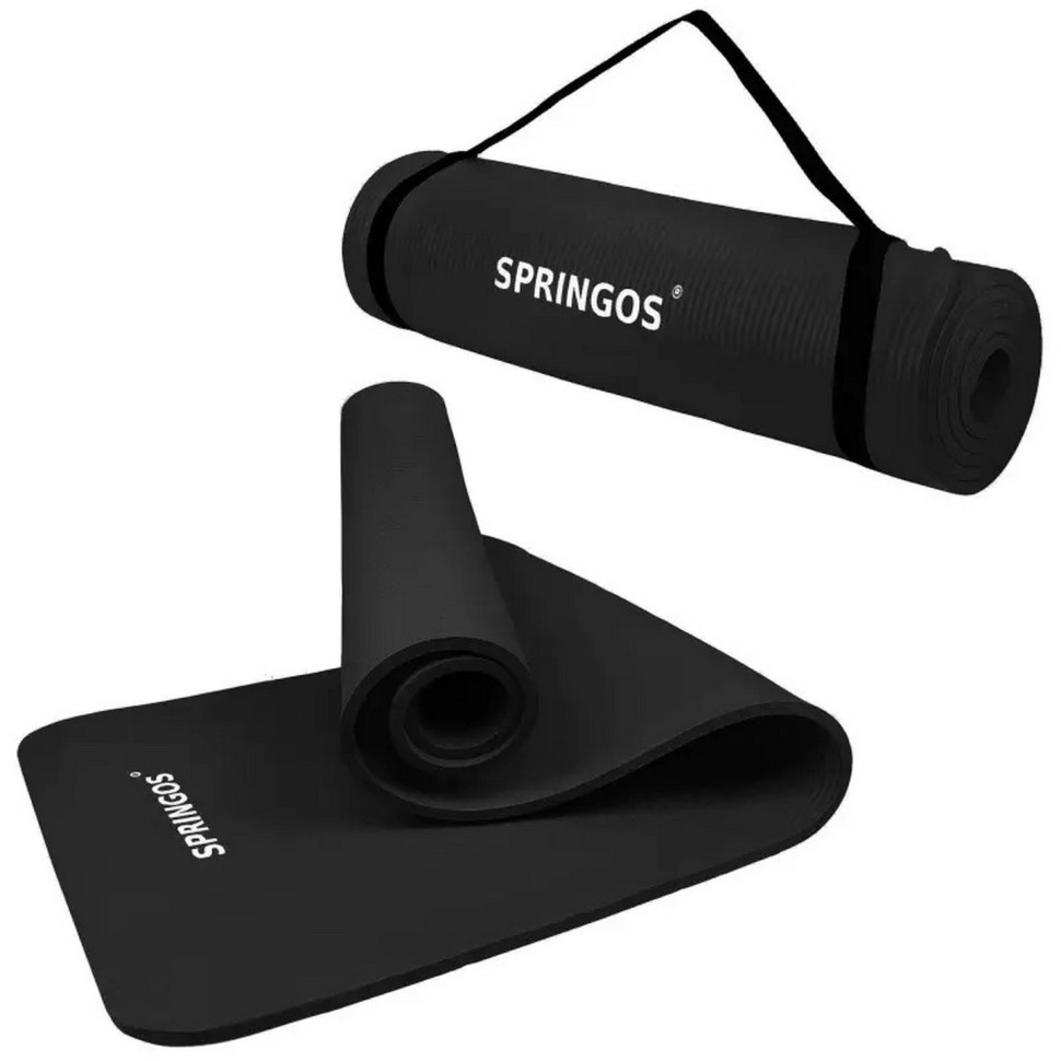 Коврик (мат) для йоги и фитнеса Springos YG0005 Black, NBR 1 см