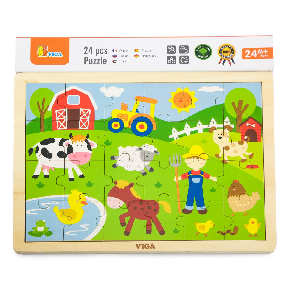 Дерев'яний пазл Ферма Viga Toys 50197, 24 елементи