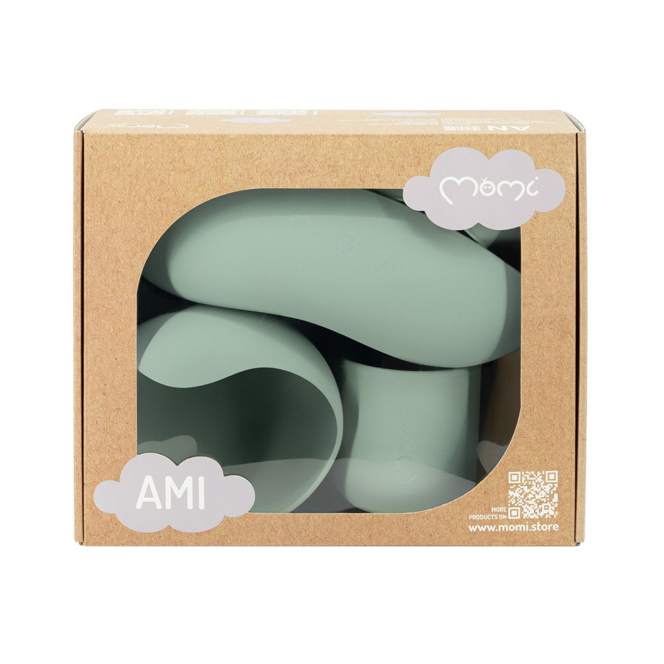 Детский набор посуды AMI MoMi AKCE00045 слюнявчик, столовые приборы, green