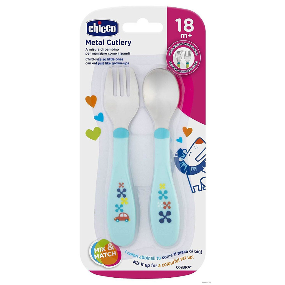 Дитячий набір Ложка+вилка Chicco 16102.20.00 із нержавіючої сталі 18М+