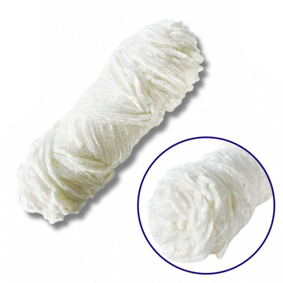 Пряжа плюшева синель Brushme PP101, 100 грам, 100% поліестер, молочно-білий
