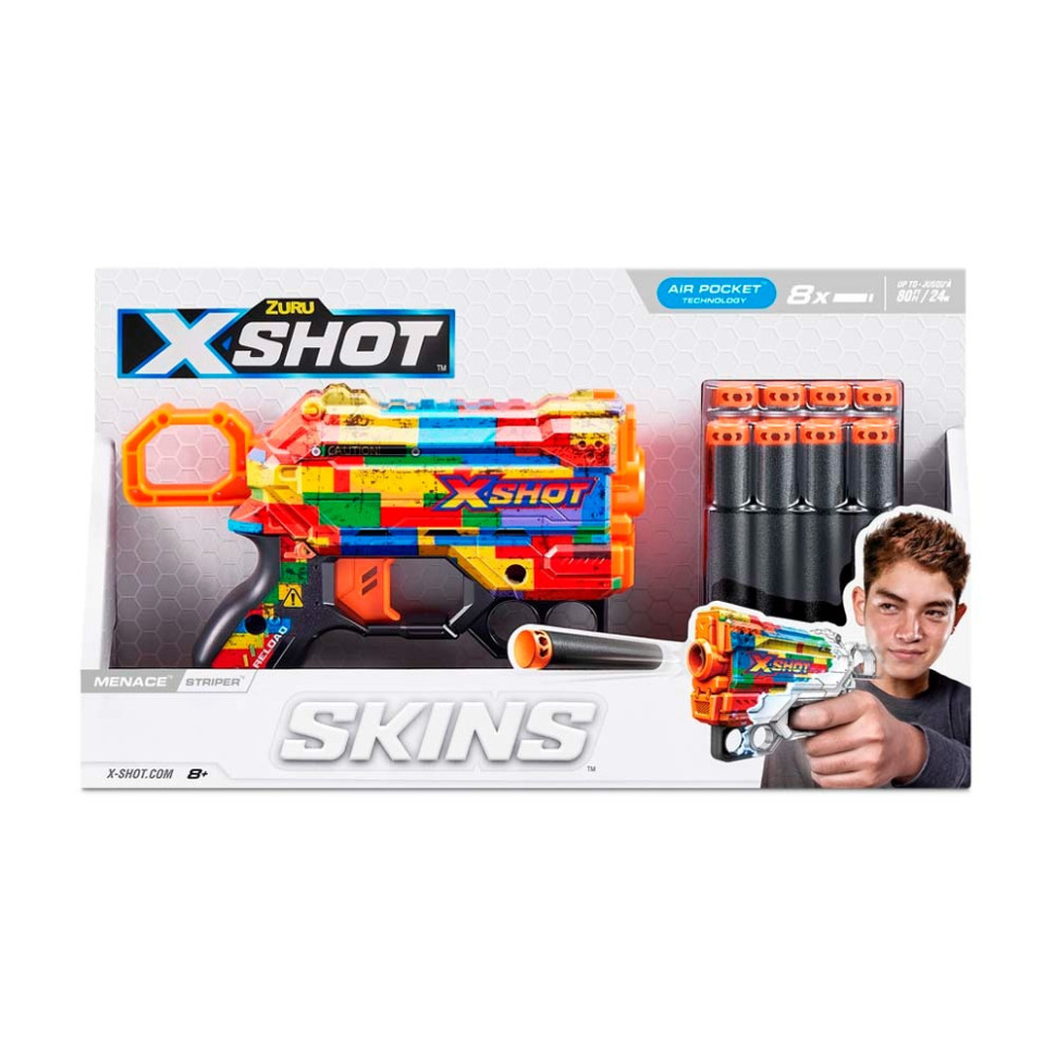 Быстрострельный бластер Skins Menace Striper X-Shot Zuru 36515N 8 патронов
