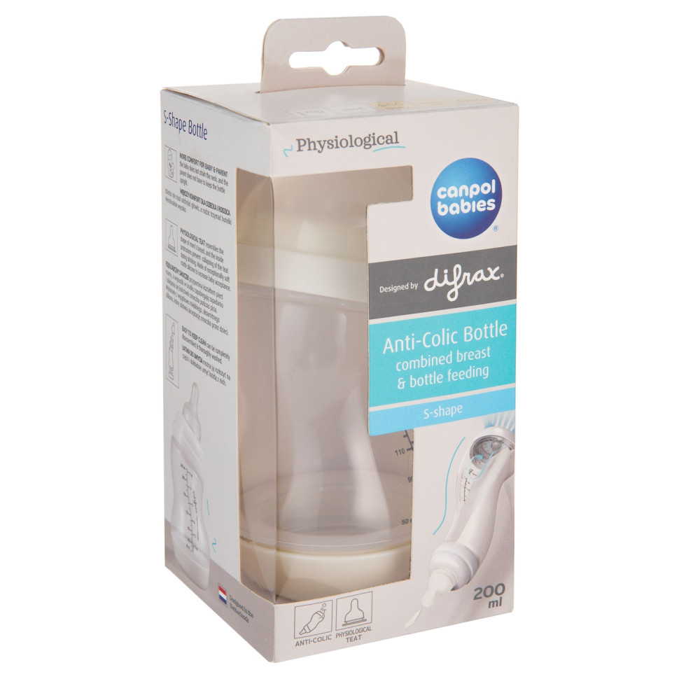 Бутылочка антиколиковая с широким отверстием S-Shape Canpol babies 24/201, 200 мл