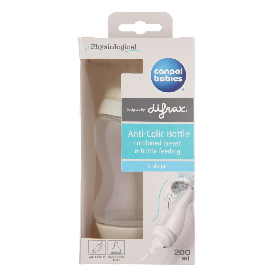 Бутылочка антиколиковая с широким отверстием S-Shape Canpol babies 24/201, 200 мл