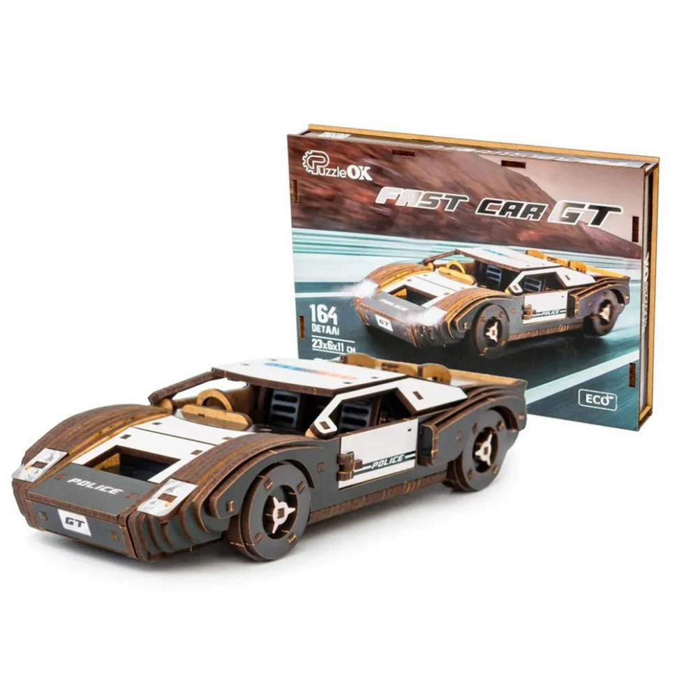Деревянный 3D конструктор Fast car Gt PuzzleOK Puz-26916, 164 детали
