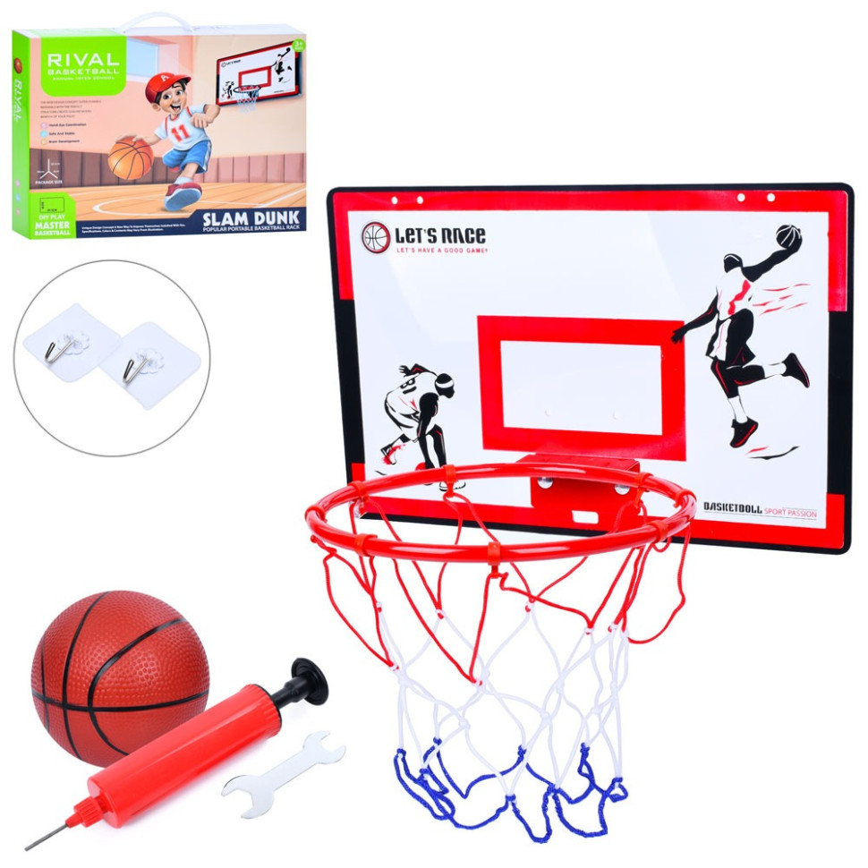 Баскетбольное кольцо Bambi MR 1143 щит 39,5 x 26 см, кольцо 25 см, сетка, мяч, насос