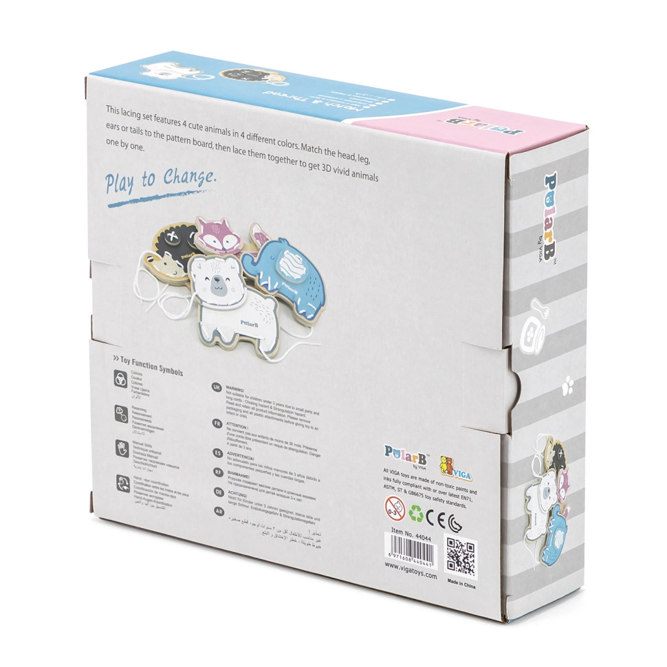 Дерев'яна шнурівка Звірята Viga Toys PolarB 44044, 4 зображення