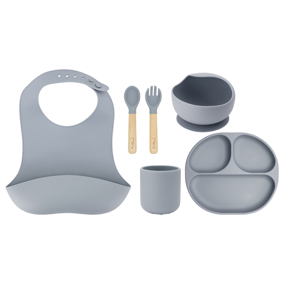 Детский набор посуды AMI MoMi AKCE00044 слюнявчик, столовые приборы, grey