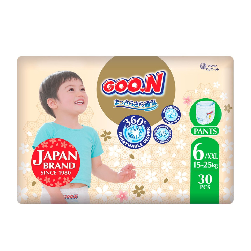 Трусики-подгузники для детей GOO.N Premium Soft F1010101-159, 15-25 кг (размер 6(2XL), унисекс 30 шт)