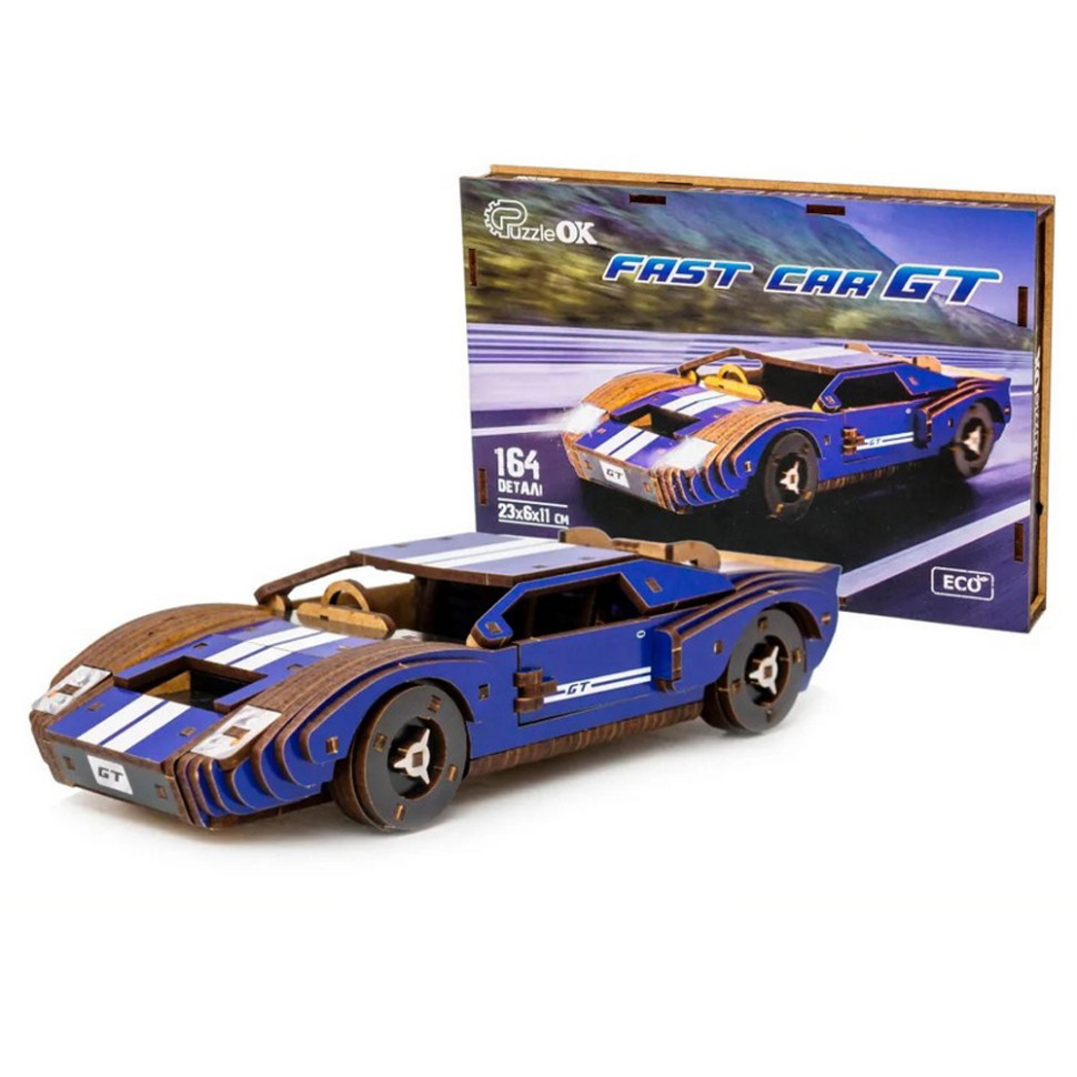 Деревянный 3D конструктор Fast car Gt PuzzleOK Puz-26915, 164 детали