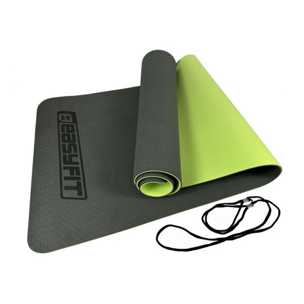 Килимок для йоги та фітнесу EasyFit EF-1924-BG, TPE+TC 6 мм, двошаровий чорний-зелений