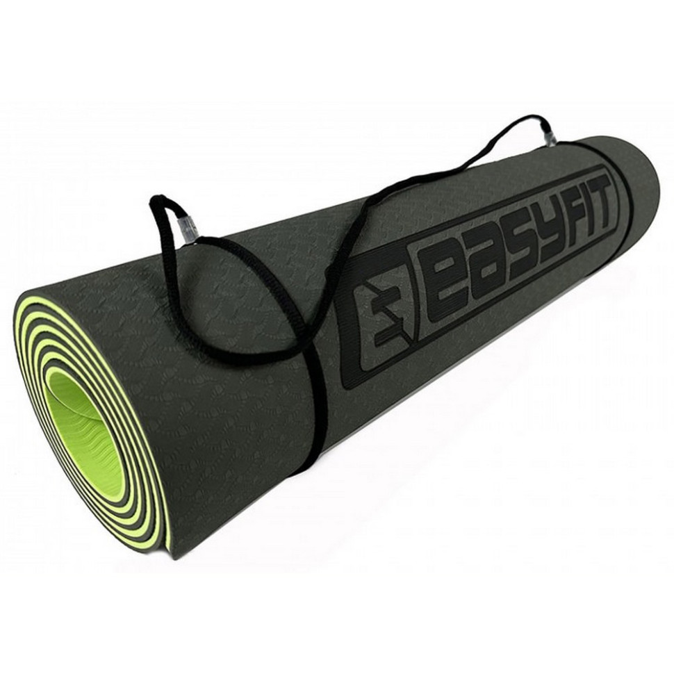 Килимок для йоги та фітнесу EasyFit EF-1924-BG, TPE+TC 6 мм, двошаровий чорний-зелений