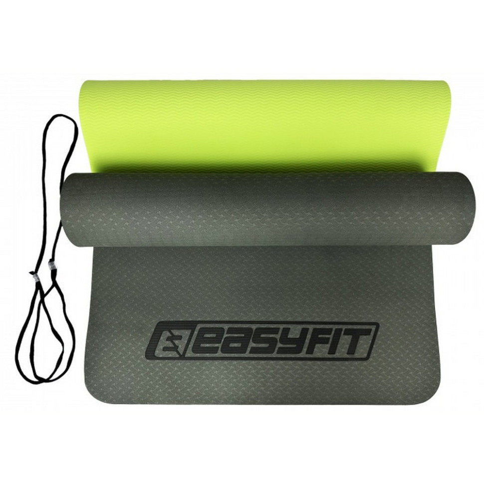 Килимок для йоги та фітнесу EasyFit EF-1924-BG, TPE+TC 6 мм, двошаровий чорний-зелений