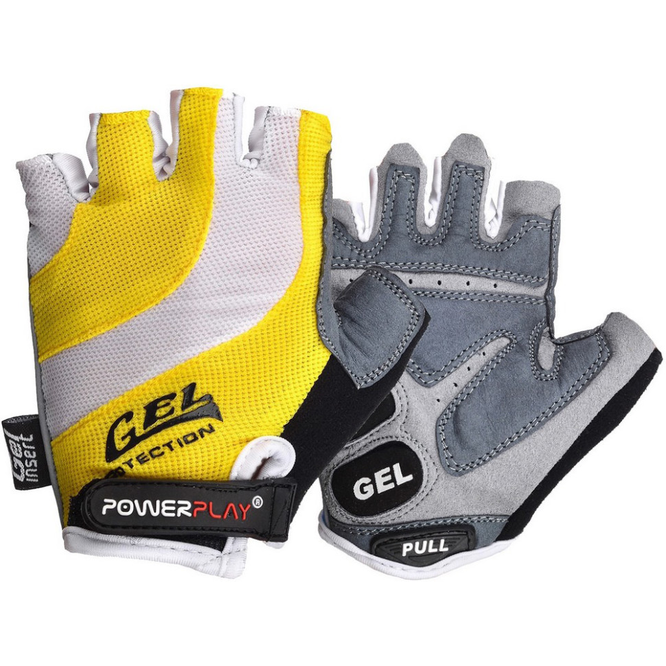 Велоперчатки PowerPlay 5034B_L_Yellow, Бело-желтые, L